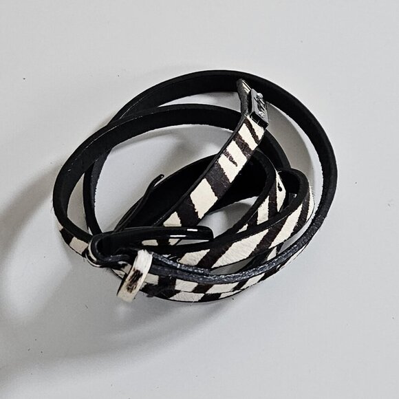 Buffalo David Bitton Belt Womens S Zebra Print Metal Buckle Real Leather Narrow - Picture 2 of 16